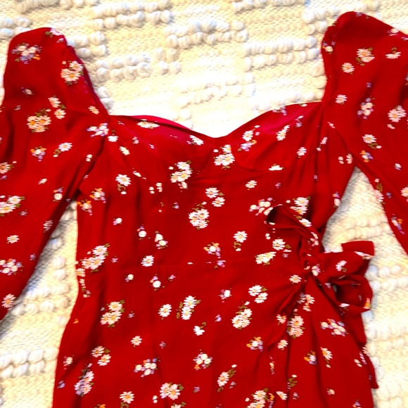Reformation cami long sleeve cassia red floral mini dress size 2 - Picture 6 of 6